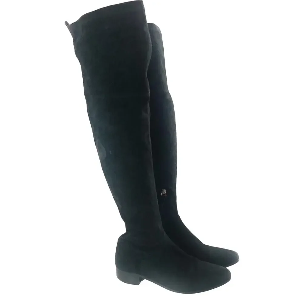 Massimo Dutti Black Suede Over Knee Boots Sz 7.5